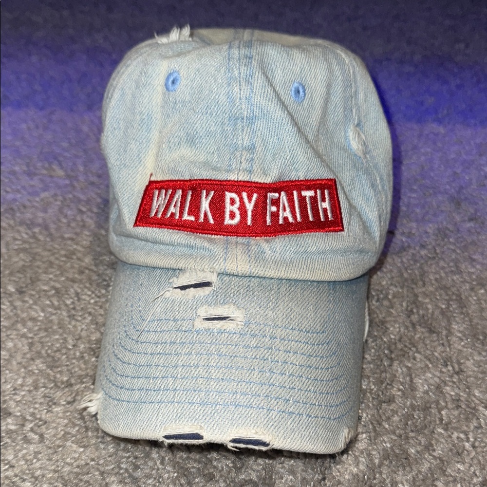 Light Blue Distressed Cap with Red Patch